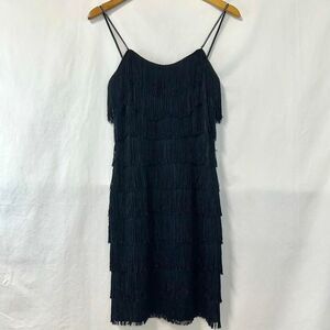 ROBERTA VTG 90s Black Sleeveless Fringe Mini Dress Rhinestones Women 5/6 Western